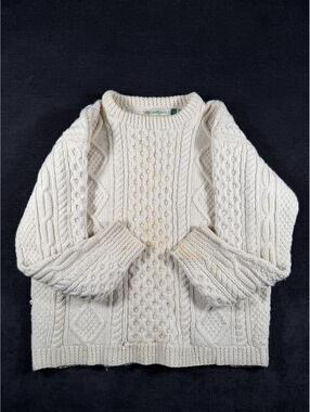 Inisfree Hand Knit Pure New Wool Irish Cable Knit Sweater